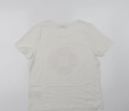 B. Young Womens White  Cotton Basic T-Shirt Size L Crew Neck - Blurish