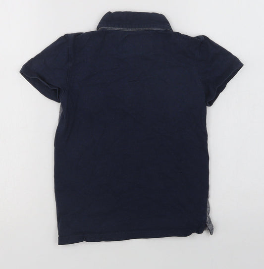 Motherc Boys Blue Colourblock Cotton Basic Polo Size 7-8 Years Collared Button