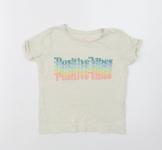 Primark Girls Ivory  Cotton Basic T-Shirt Size 7-8 Years Crew Neck  - Positive Vibes