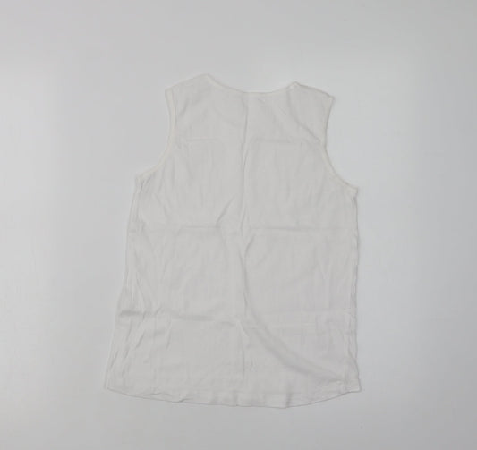 Preworn Womens White  Cotton Basic Tank Size 8 Crew Neck