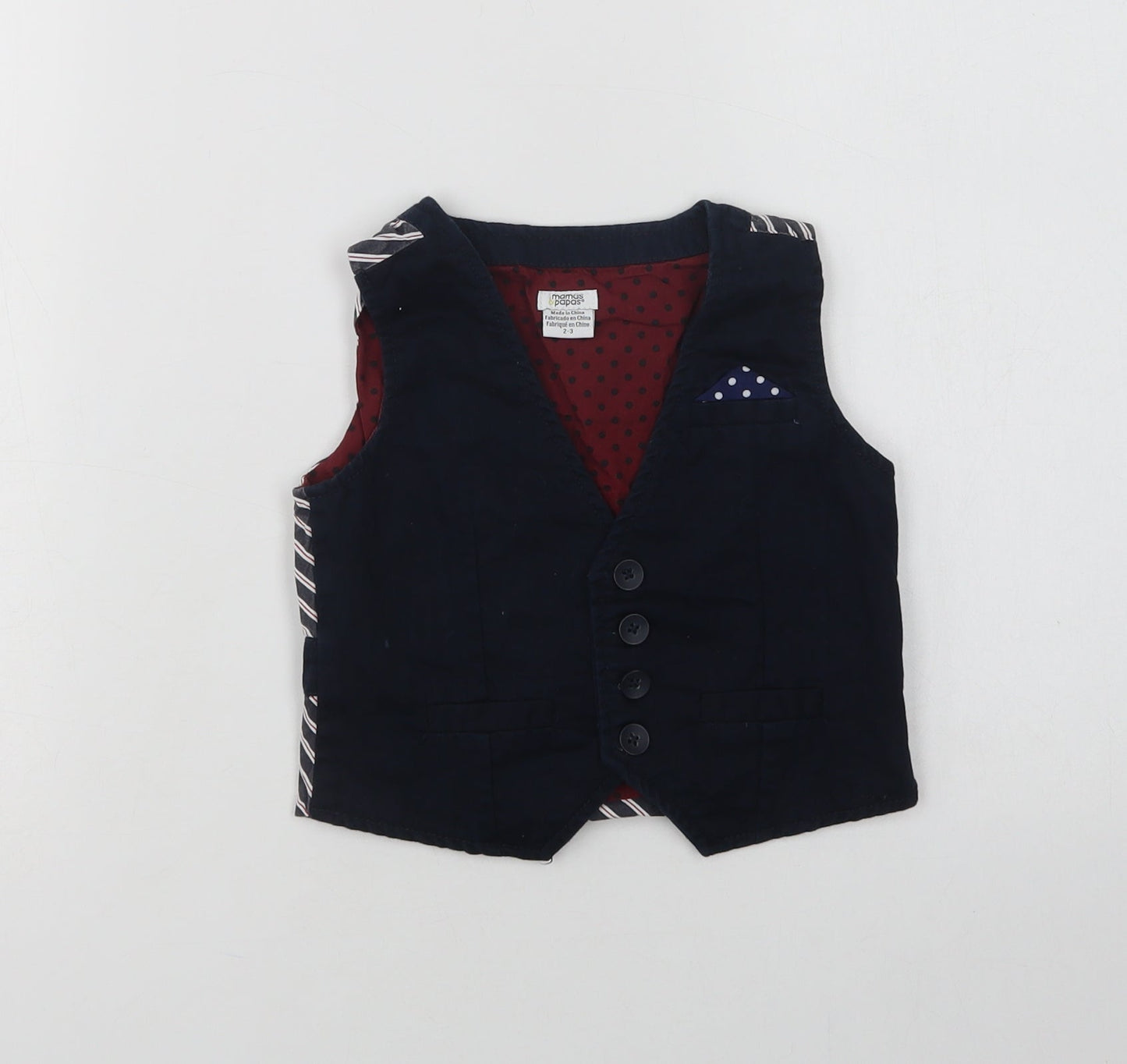 mamas & papas Boys Blue Striped  Jacket Waistcoat Size 2-3 Years  Button