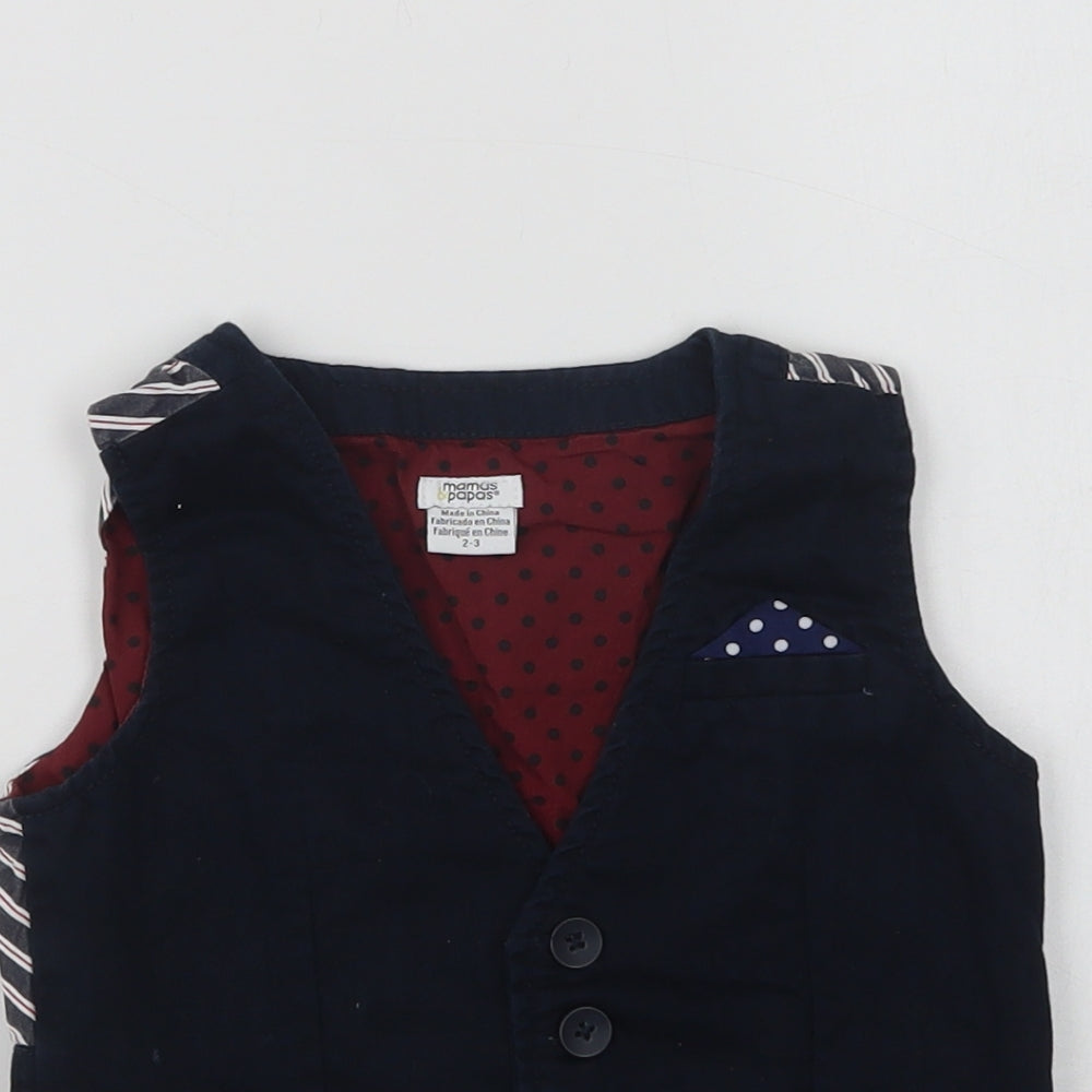 mamas & papas Boys Blue Striped  Jacket Waistcoat Size 2-3 Years  Button