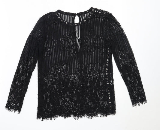 Stradivarius Womens Black  Polyester Basic Blouse Size S Round Neck