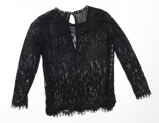 Stradivarius Womens Black  Polyester Basic Blouse Size S Round Neck