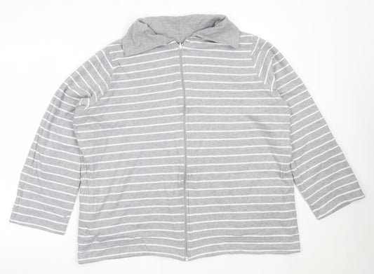 DASH Womens Grey Striped Cotton Full Zip Sweatshirt Size 20  Zip