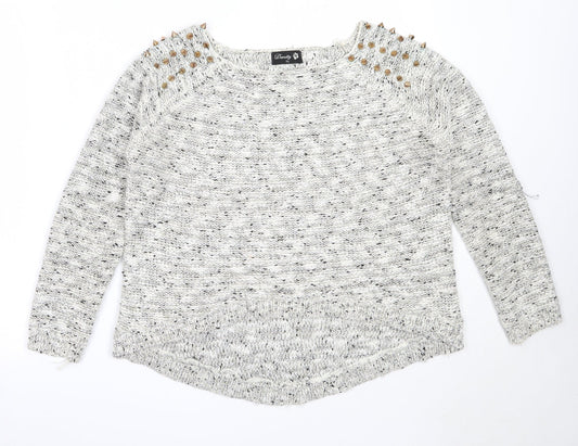 Danity Womens Ivory Round Neck  Acrylic Pullover Jumper One Size