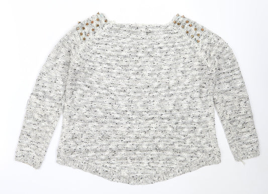 Danity Womens Ivory Round Neck  Acrylic Pullover Jumper One Size