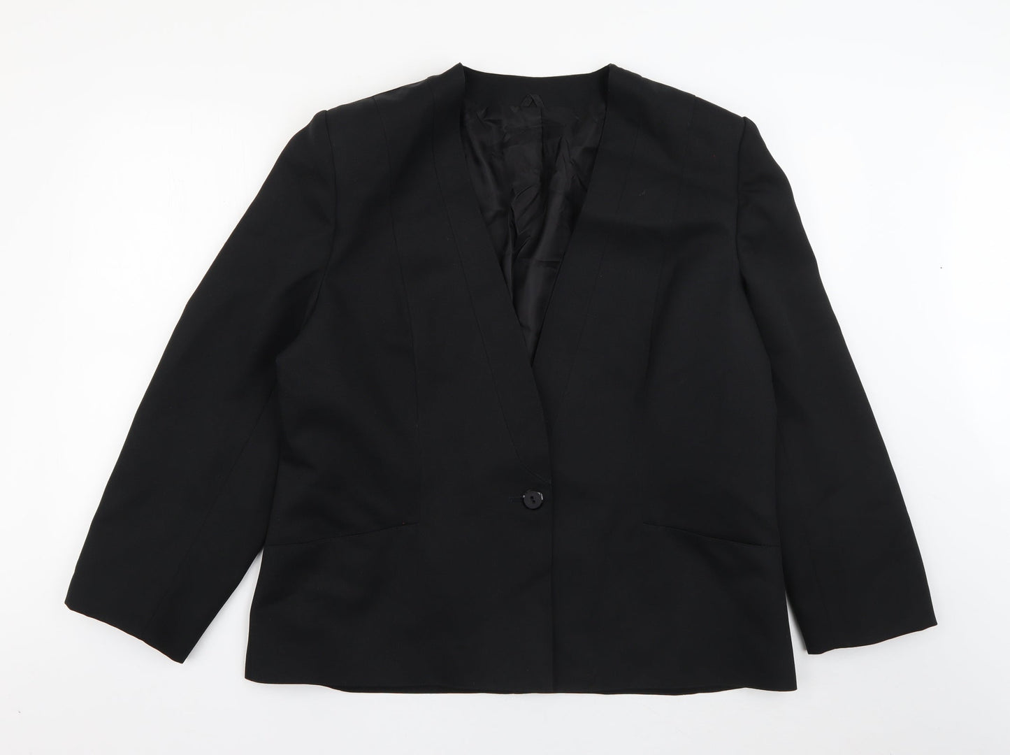 Preworn Womens Black  100% Polyester Jacket Blazer Size 10   - Shoulder pads Pockets