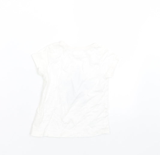 NEXT Girls White  Cotton Basic T-Shirt Size 12-18 Months Crew Neck Pullover - Star Print