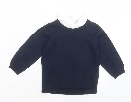 H&M Boys Blue  Cotton Basic Polo Size 9-12 Months Collared Pullover