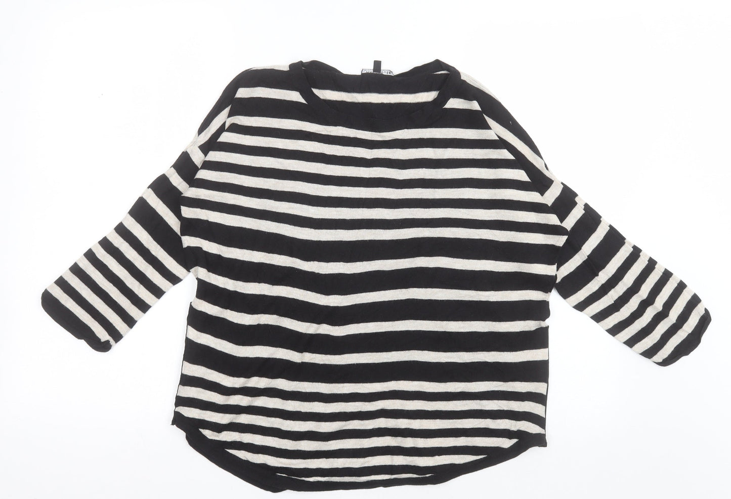 Warehouse Womens Beige Crew Neck Striped Cotton Pullover Jumper Size 12