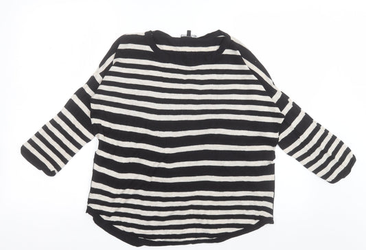 Warehouse Womens Beige Crew Neck Striped Cotton Pullover Jumper Size 12