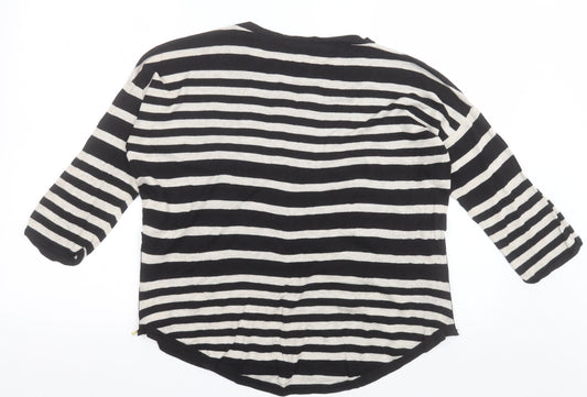 Warehouse Womens Beige Crew Neck Striped Cotton Pullover Jumper Size 12