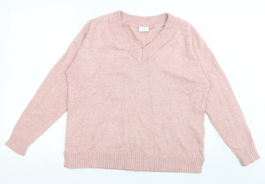 VILA Womens Pink V-Neck  Viscose Pullover Jumper Size M