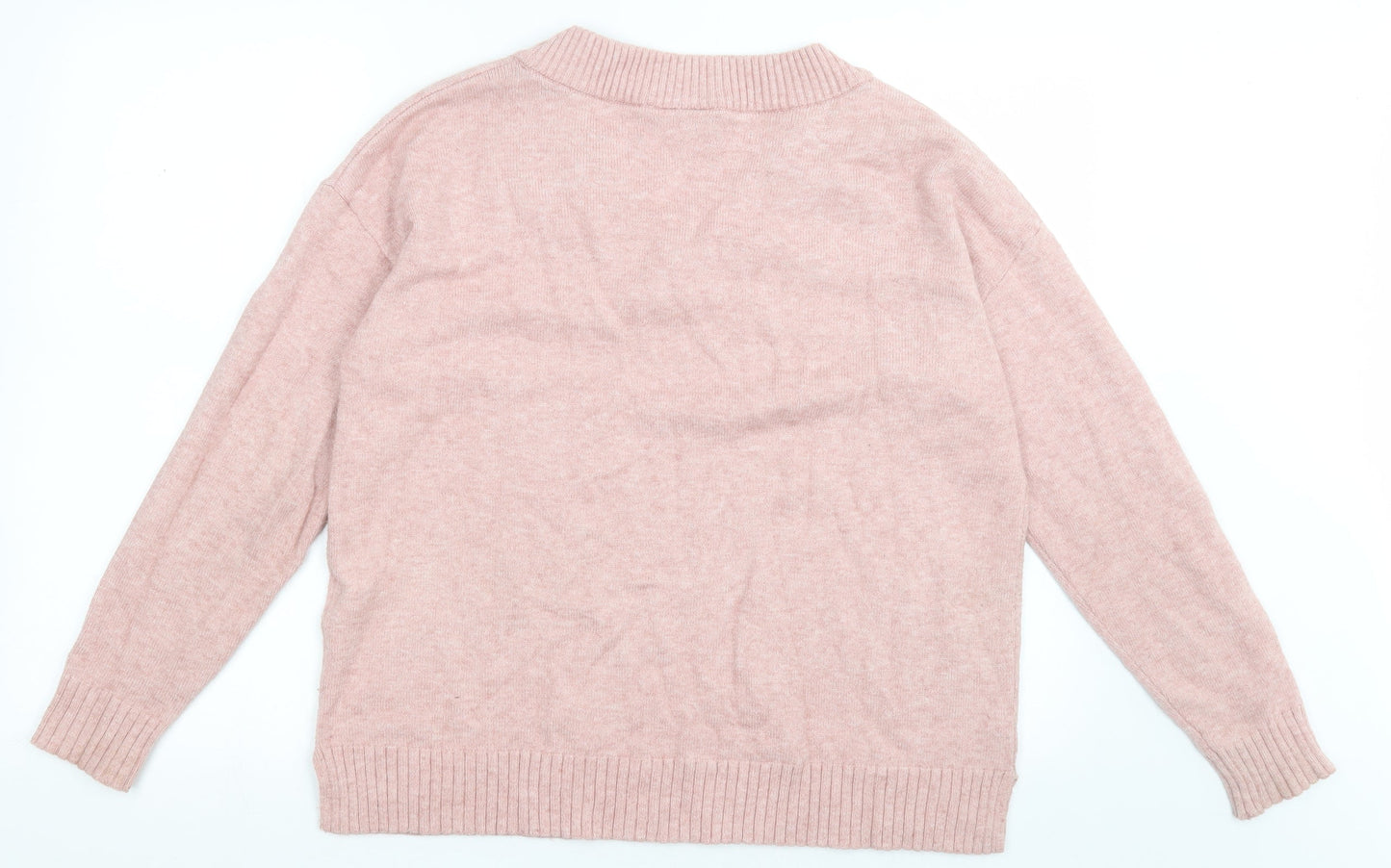 VILA Womens Pink V-Neck  Viscose Pullover Jumper Size M
