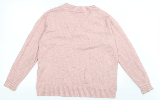 VILA Womens Pink V-Neck  Viscose Pullover Jumper Size M
