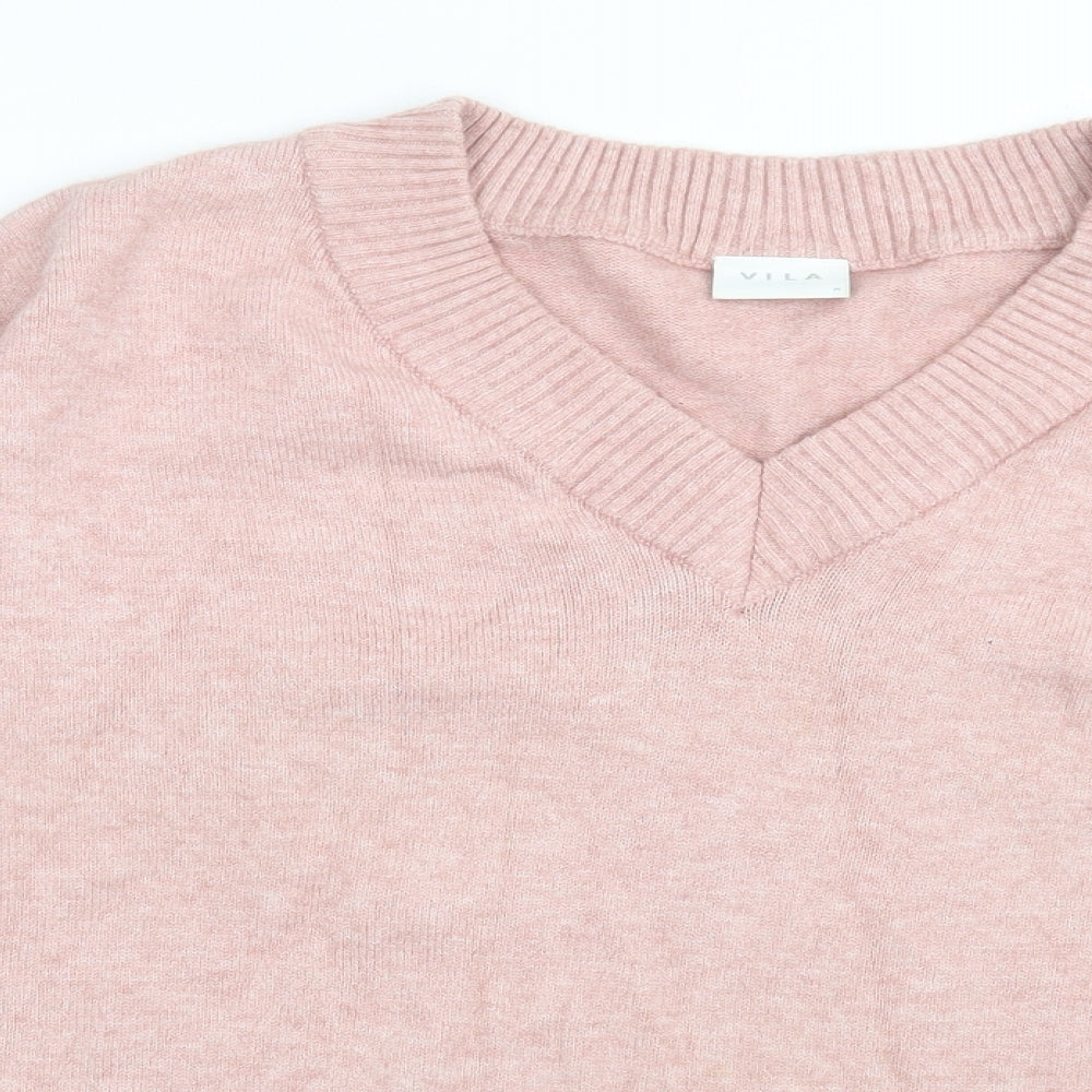 VILA Womens Pink V-Neck  Viscose Pullover Jumper Size M