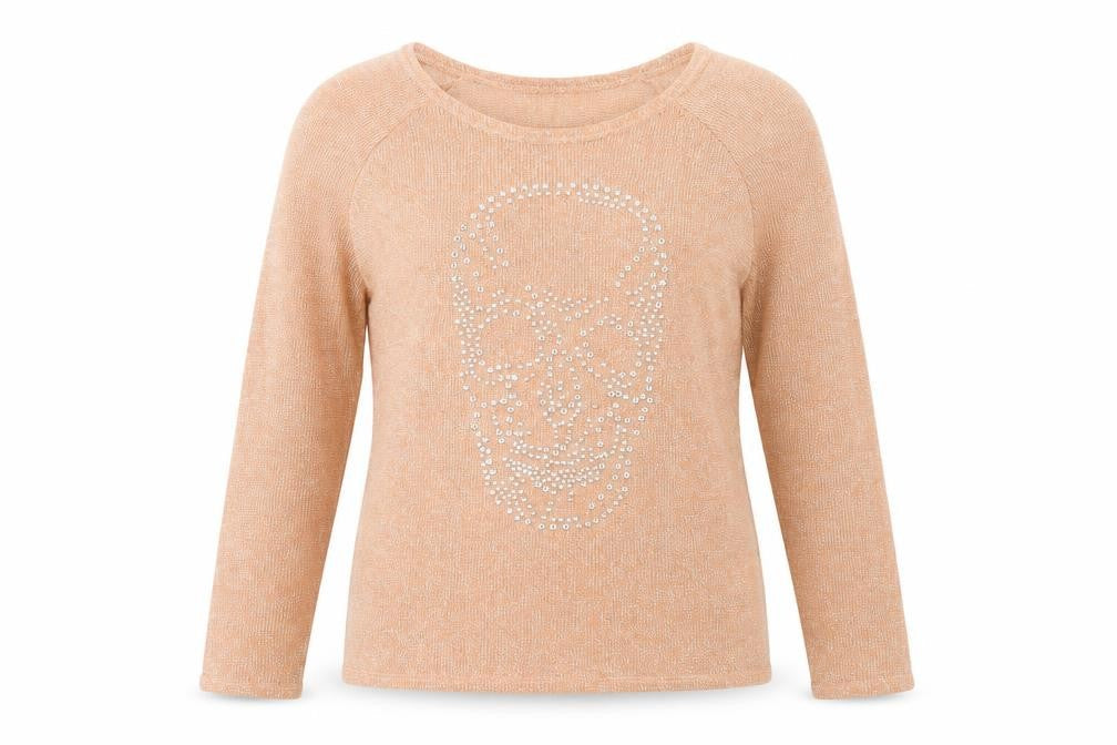 Dunnes Womens Orange Scoop Neck  Polyester Pullover Jumper Size M   - Skull