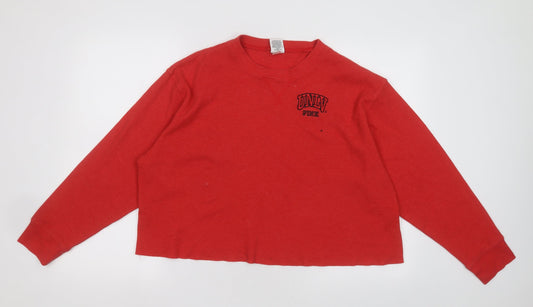 PINK Womens Red Crew Neck  Polyester Pullover Jumper Size L