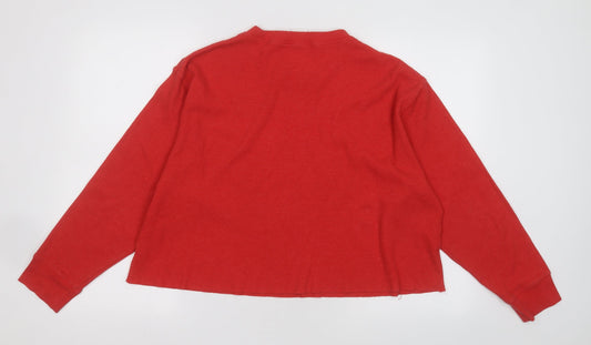 PINK Womens Red Crew Neck  Polyester Pullover Jumper Size L