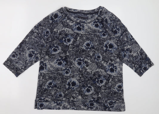 Marks and Spencer Womens Black Crew Neck Floral Polyester Pullover Jumper Size 14