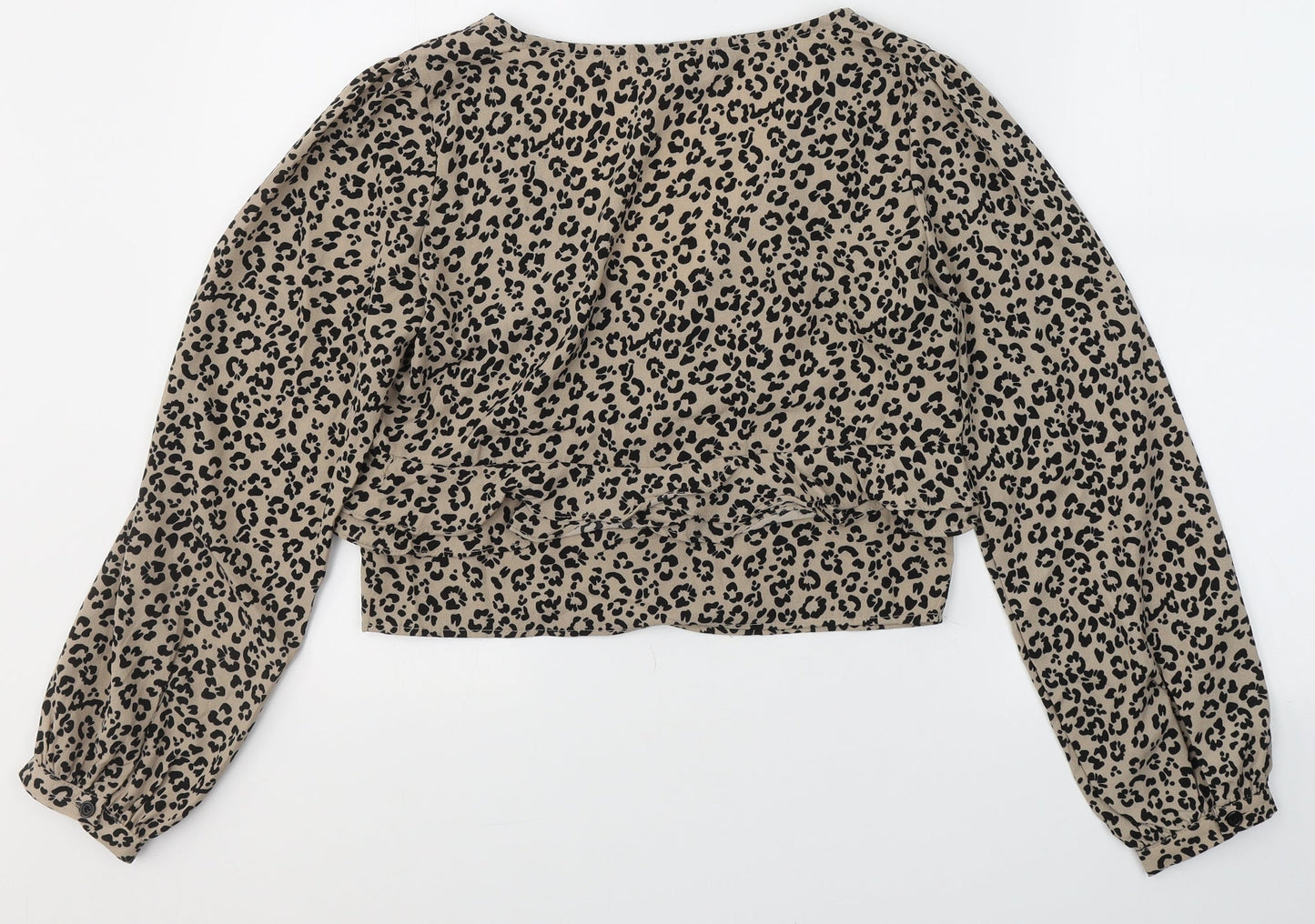 Brave Soul Womens Beige Animal Print Polyester Basic Blouse Size S V-Neck