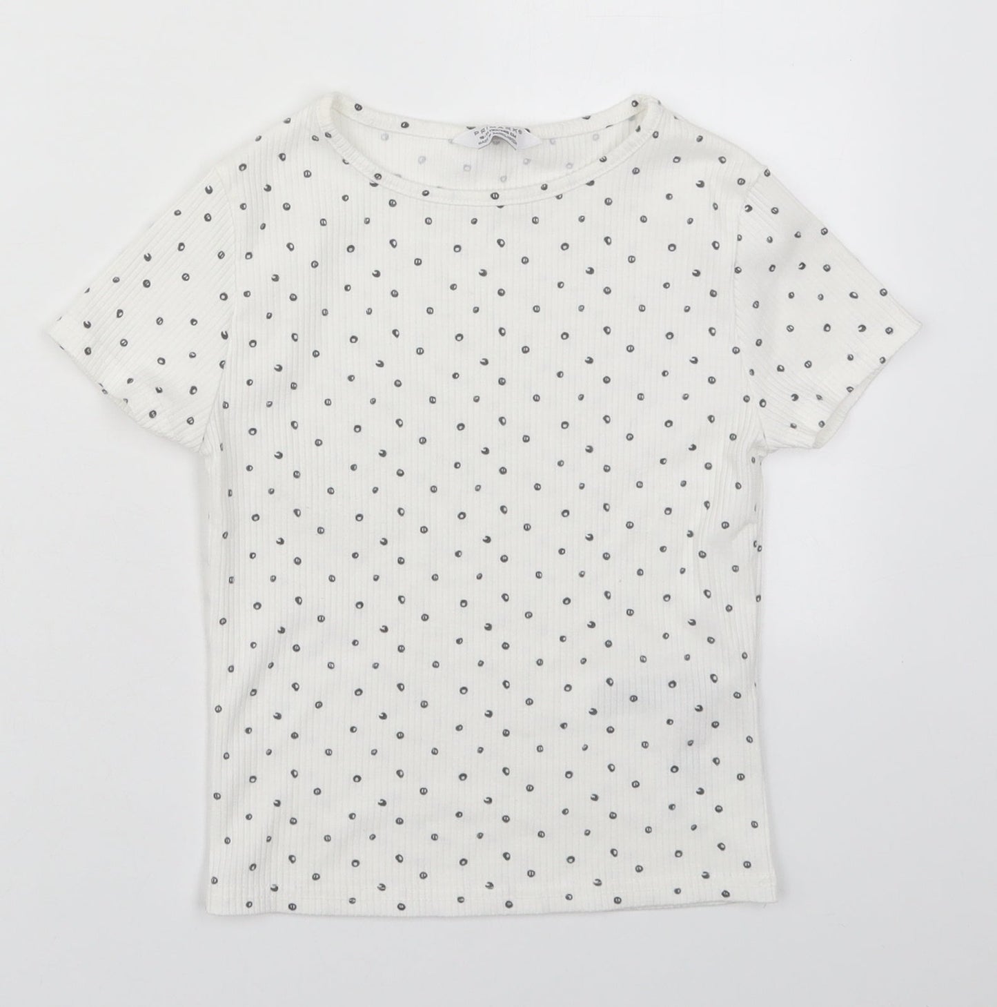 Primark Girls White Geometric Polyester Basic T-Shirt Size 10-11 Years Crew Neck Pullover