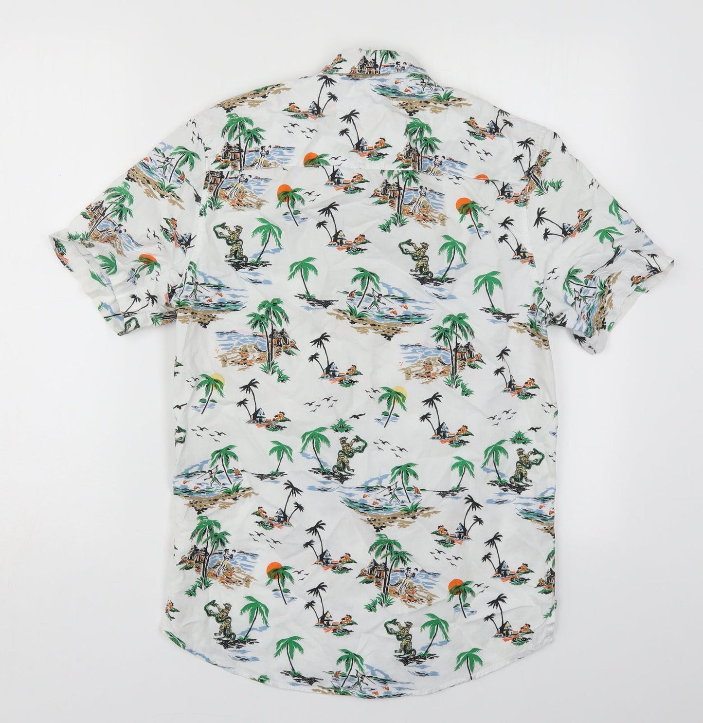 H&M Mens White  Cotton  Button-Up Size XS Collared Button - Beach Prints