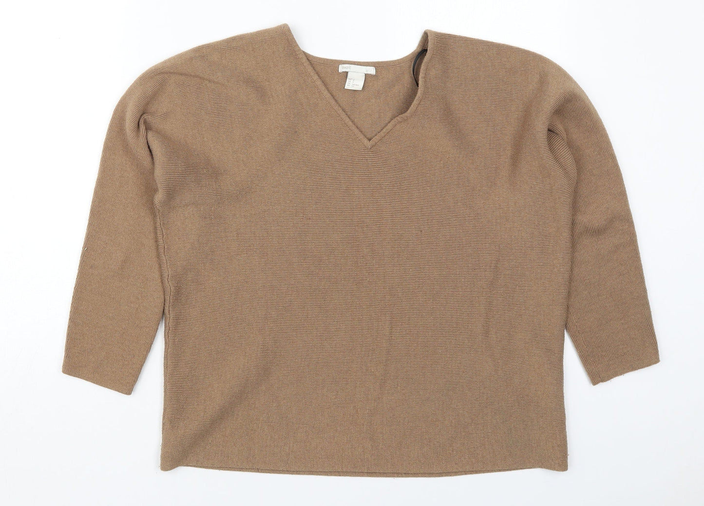 H&M Womens Brown V-Neck  Polyester Pullover Jumper Size S