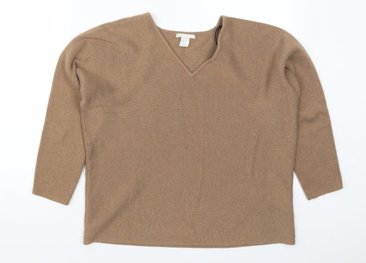 H&M Womens Brown V-Neck  Polyester Pullover Jumper Size S