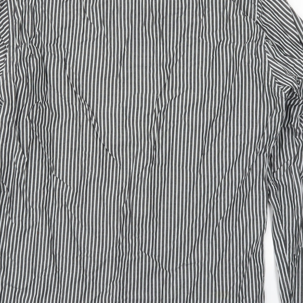 H&M Mens Grey Striped Cotton  Button-Up Size S Collared Button