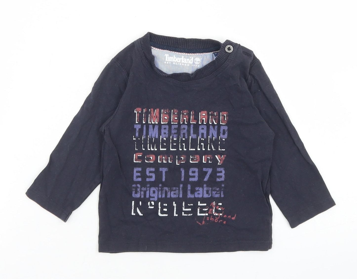 Timberland Boys Blue  Cotton Basic T-Shirt Size 12 Months Crew Neck Button