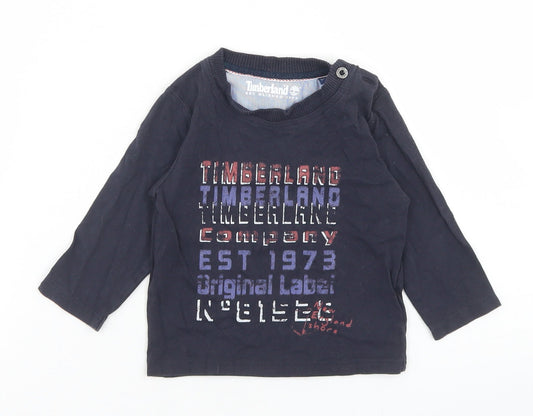 Timberland Boys Blue  Cotton Basic T-Shirt Size 12 Months Crew Neck Button