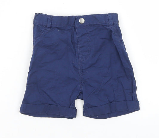 Marks and Spencer Boys Blue  Cotton Cropped Trousers Size 12-18 Months  Snap