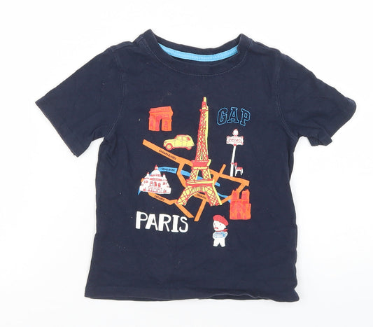 Gap Boys Blue  Cotton Basic T-Shirt Size 3 Years Crew Neck  - Paris