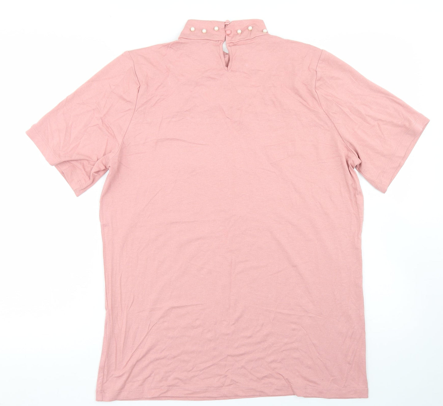 Select Womens Pink  Viscose Basic T-Shirt Size XL Mock Neck - Cut Out