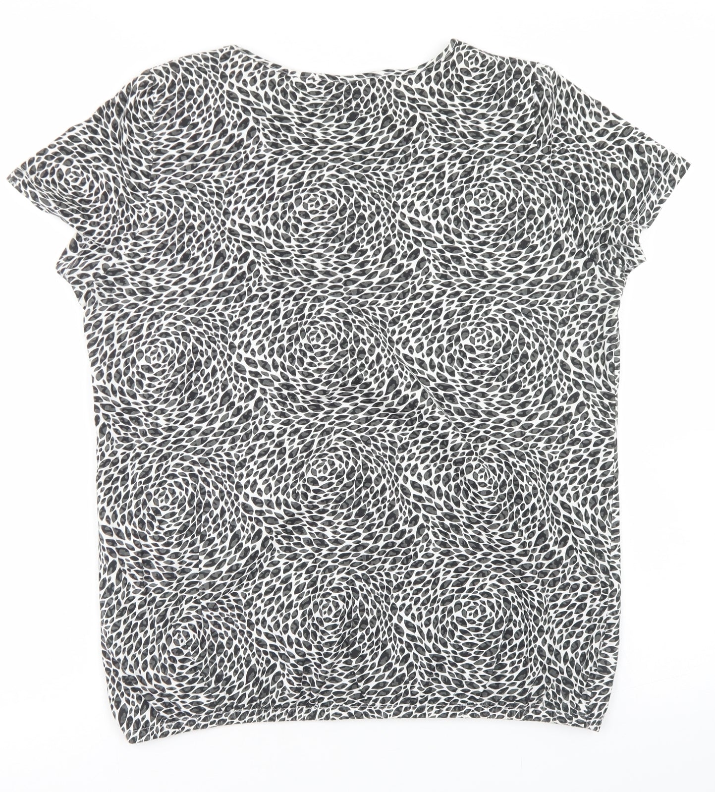 BM Womens Black Animal Print Cotton Basic T-Shirt Size 14 Round Neck
