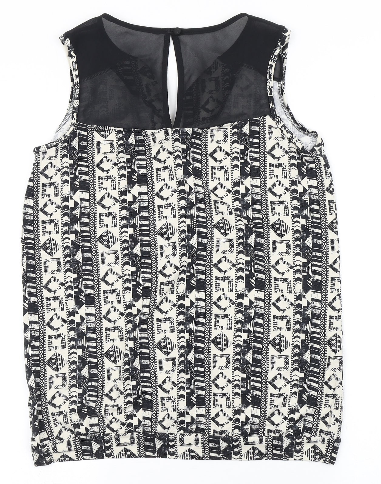 NEXT Womens Black Geometric Viscose Basic T-Shirt Size 12 V-Neck