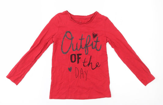 Next  Girls Red  100% Cotton Basic T-Shirt Size 5 Years Round Neck Pullover