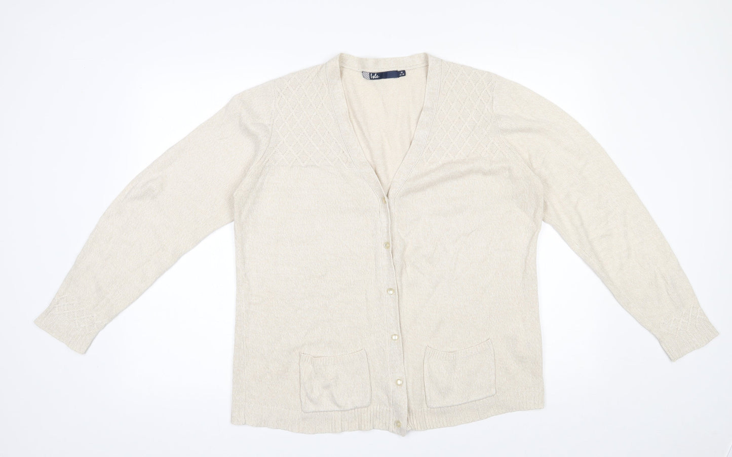 Isle  Womens Beige V-Neck  Acrylic Cardigan Jumper Size 14