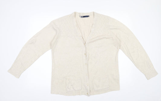 Isle  Womens Beige V-Neck  Acrylic Cardigan Jumper Size 14