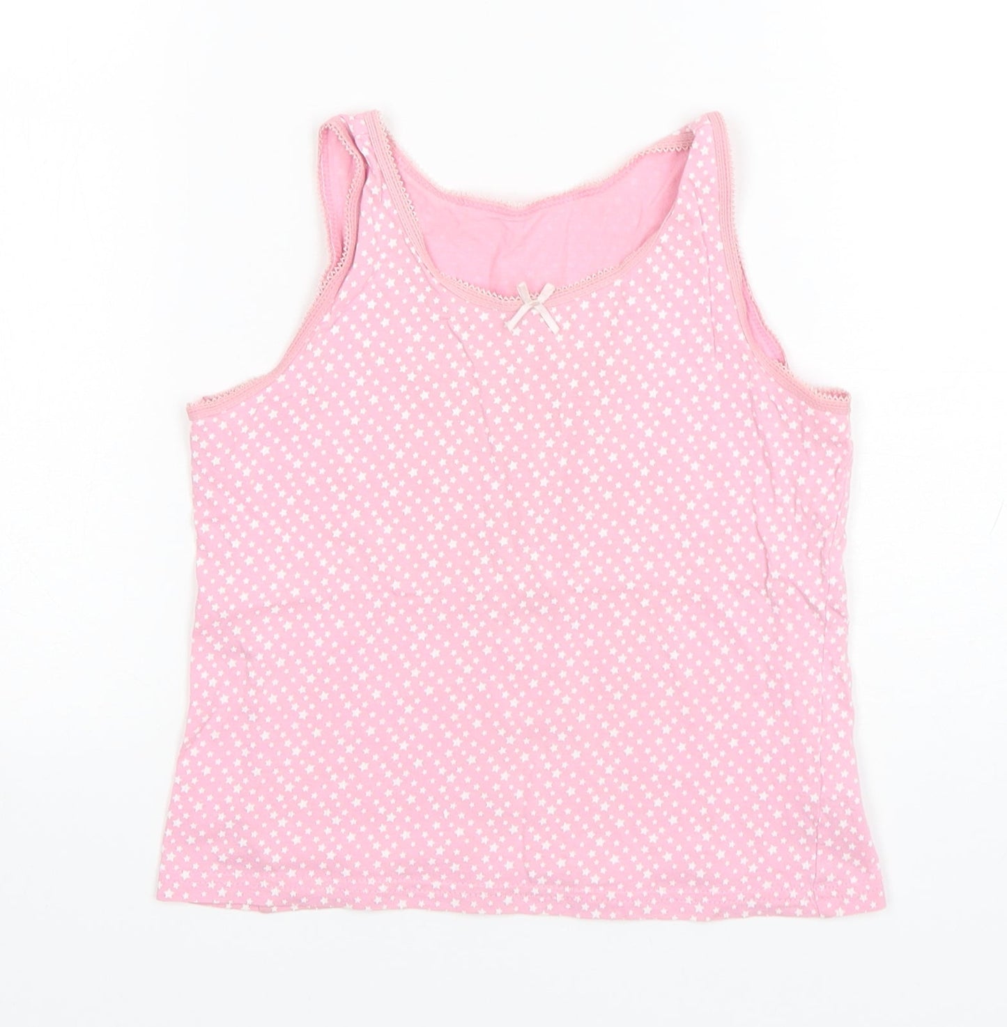 George Girls Pink Spotted Cotton Basic Tank Size 7-8 Years Round Neck Pullover