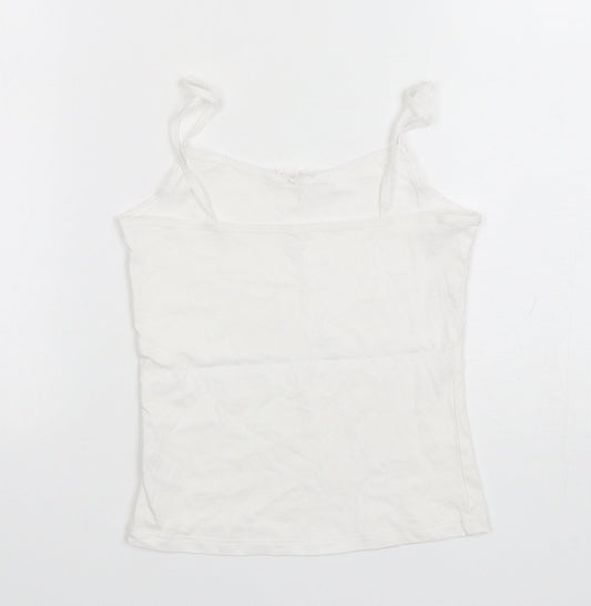 George Girls White  Cotton Basic Tank Size 7-8 Years Round Neck Pullover