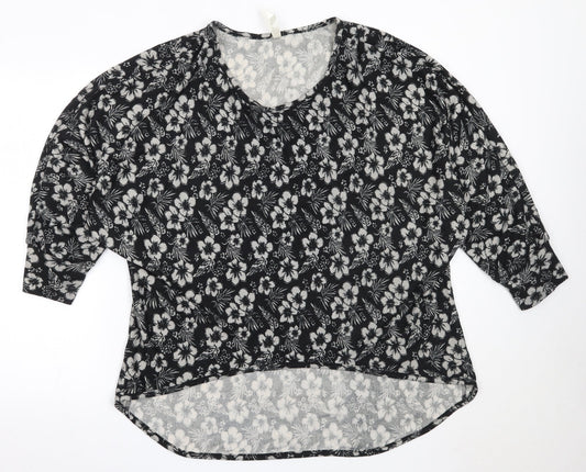 Stella Womens Black Round Neck Floral Polyester Pullover Jumper Size 16