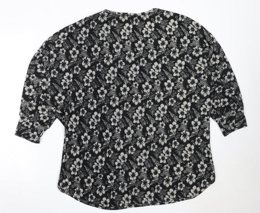 Stella Womens Black Round Neck Floral Polyester Pullover Jumper Size 16