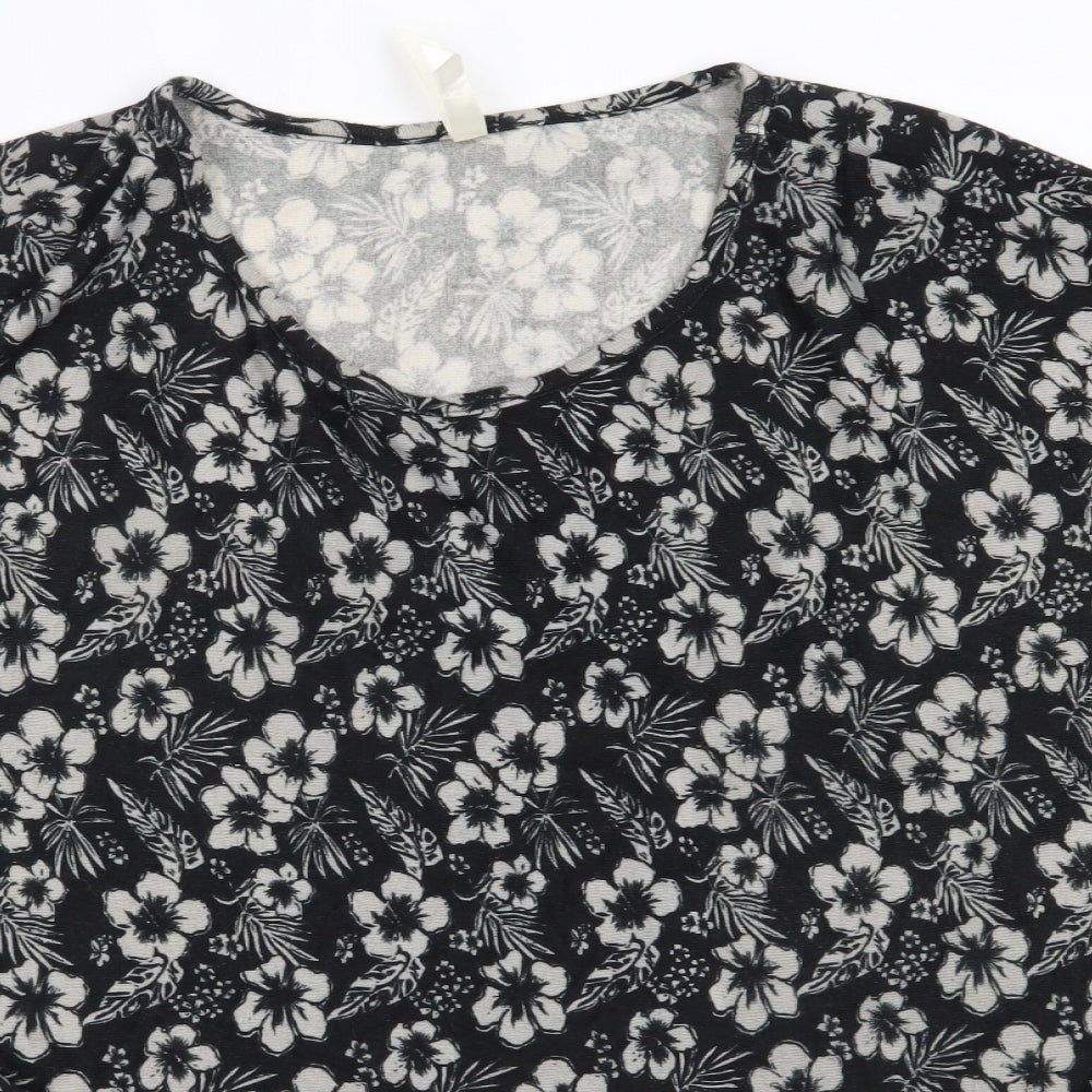 Stella Womens Black Round Neck Floral Polyester Pullover Jumper Size 16