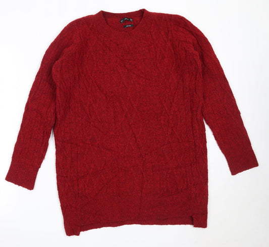 Zara Womens Red Round Neck  Acrylic Pullover Jumper Size M