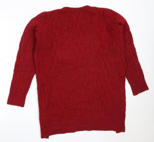 Zara Womens Red Round Neck  Acrylic Pullover Jumper Size M