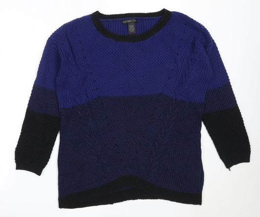 Design History Womens Blue Round Neck  Cotton Pullover Jumper Size L