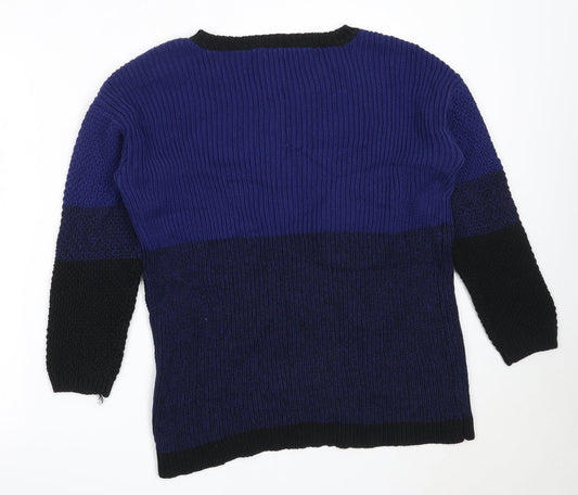 Design History Womens Blue Round Neck  Cotton Pullover Jumper Size L